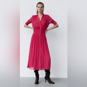 Womens Zara Pleated Dress Fuchsia size L